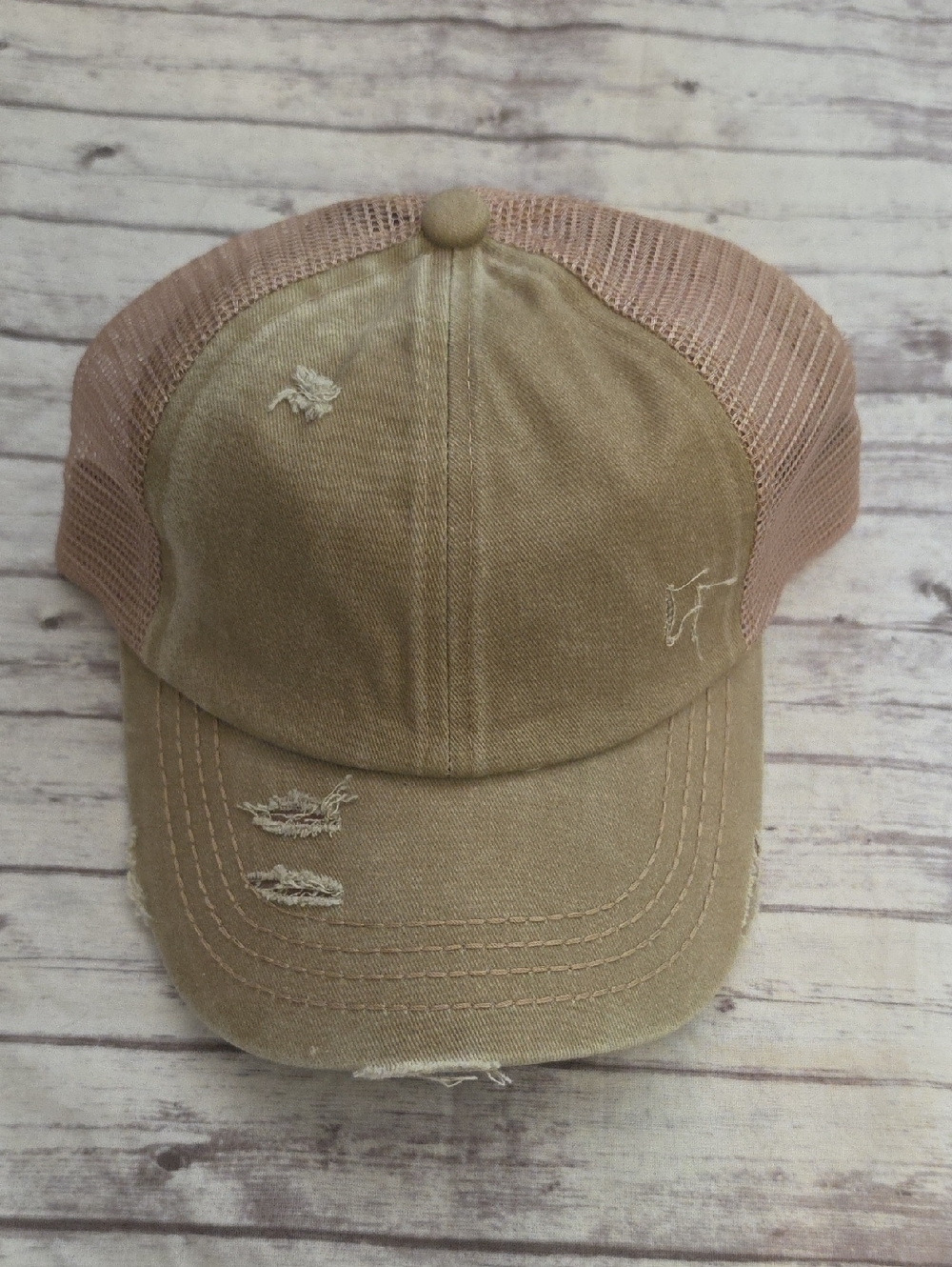 C.C PonyCaps Criss Cross Mesh Cap in Blush & Tan